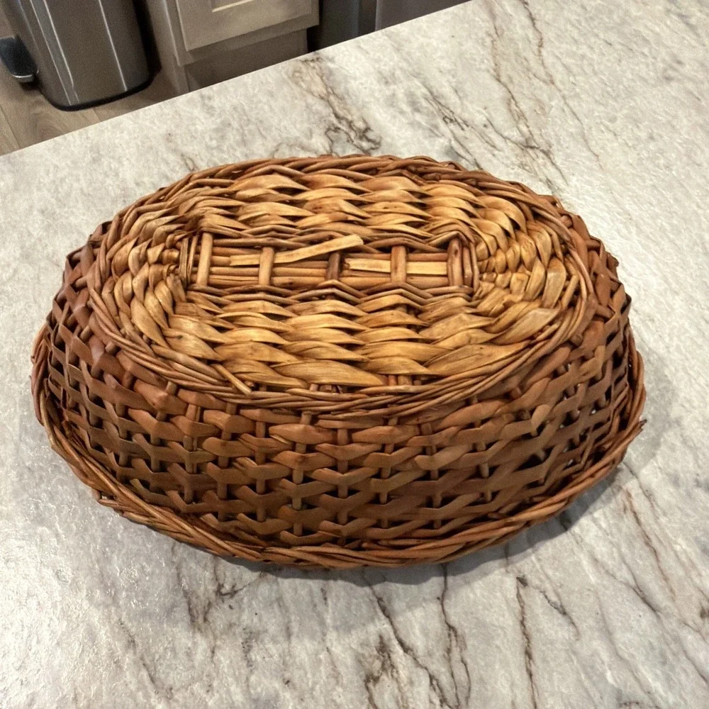 Vtg Glassbake 1 Qt Oval Casserole Dish In‎ Wicker Basket J-235 Made In USA